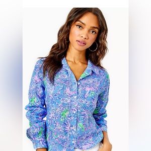 Lilly Pulitzer Sea View Button Down Linen Top NWT